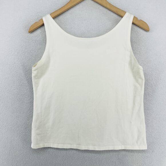 EILEEN FISHER Tank Top M Organic Cotton Stretch Jersey Scoop Neck Off White USA - Picture 2 of 12